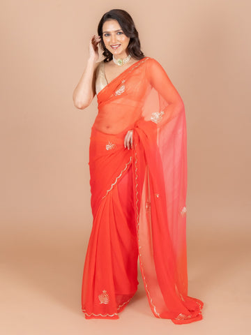 Ranas Pechy pink & Orange Shaded Saree