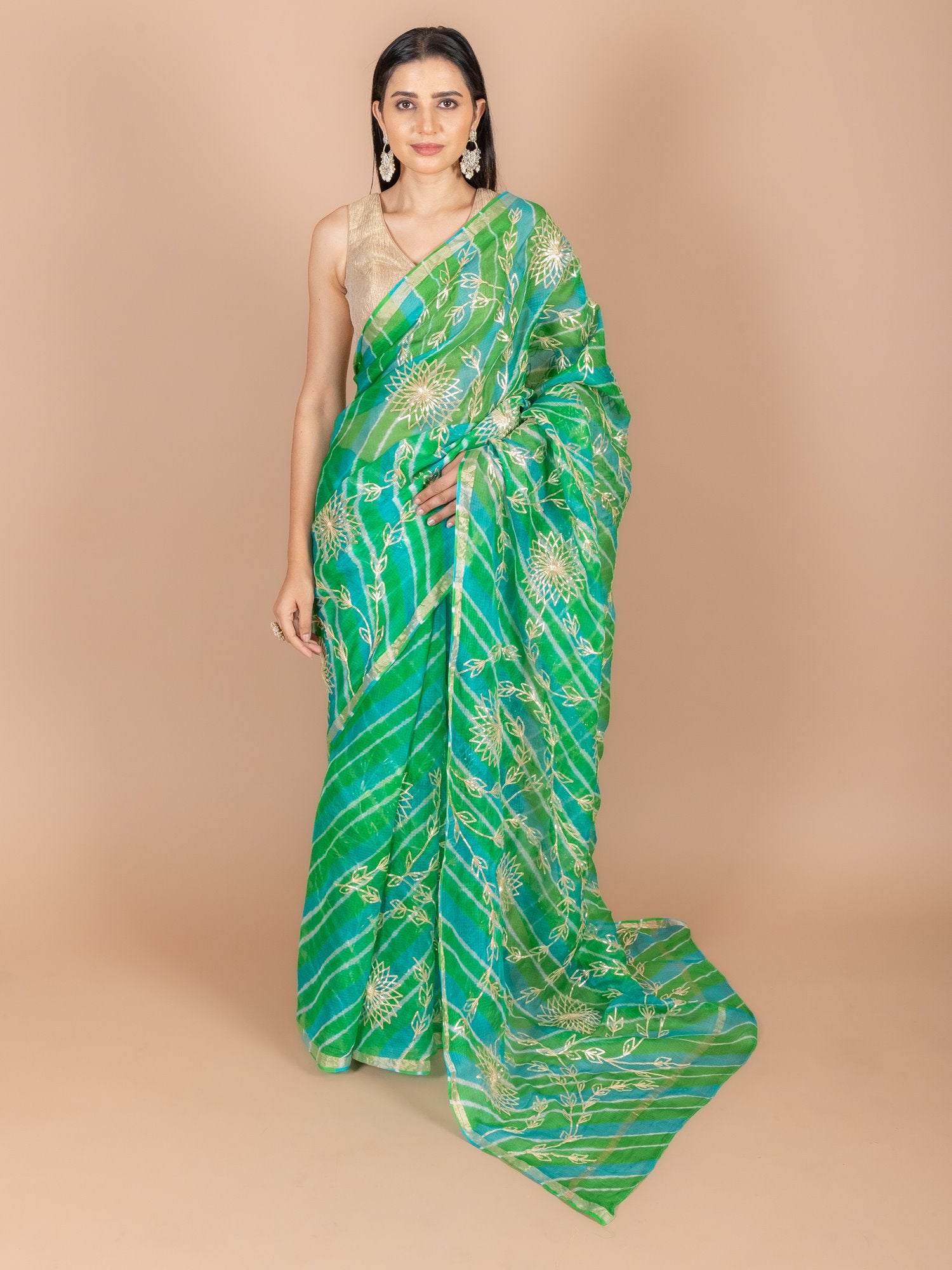 Ranas Green Leheriya Saree