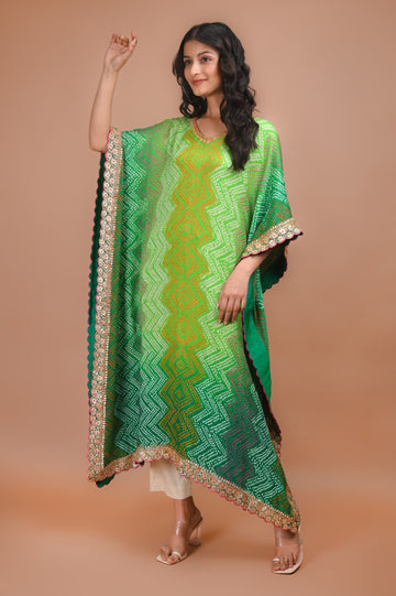 Ranas Gajji silk Multicolor Bandhej Kaftan