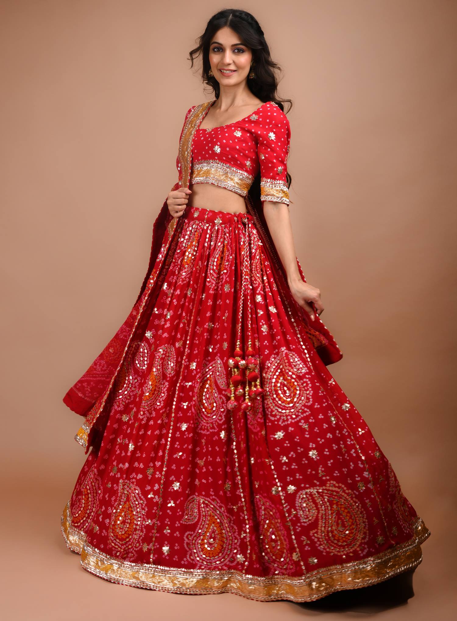 Red Designer Bandhani Lehenga Choli Pure Gaji Silk | Gaji Silk