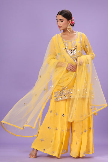 Ranas Yellow Color Designer Sharara