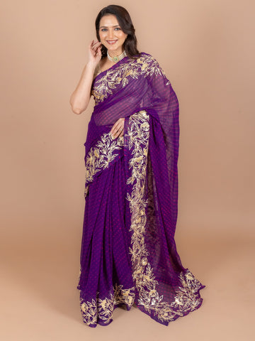 Ranas Purple Leheriya Mothda Saree