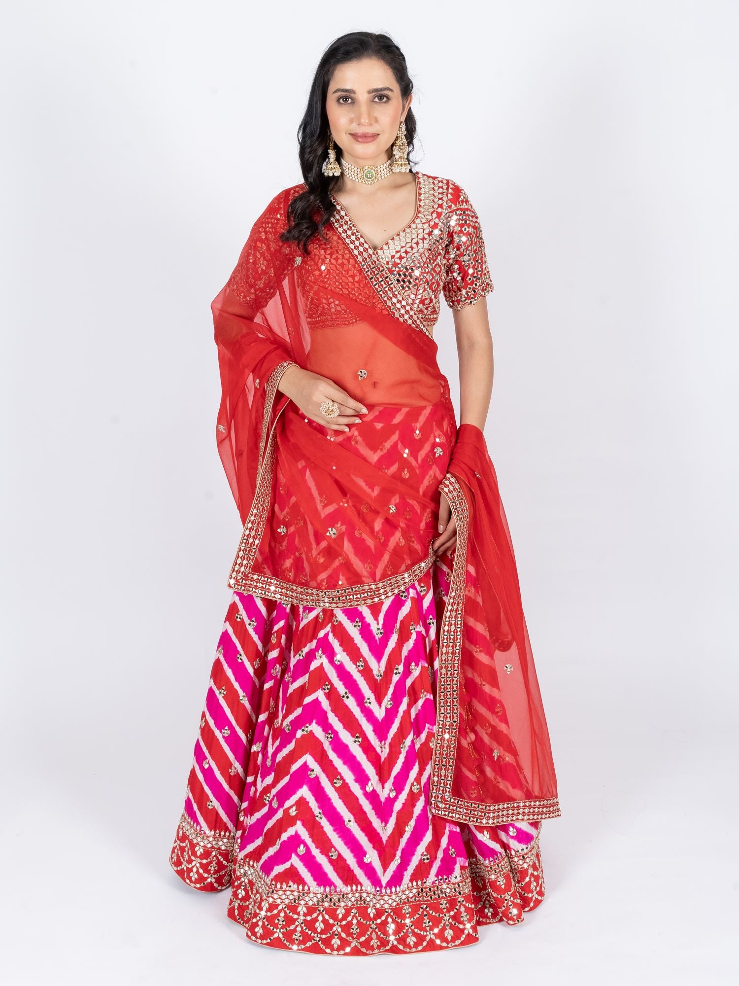 Ranas Red & Rani Leheriya Lehenga