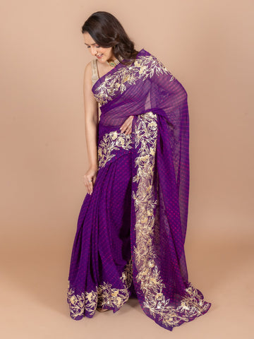 Ranas Purple Leheriya Mothda Saree