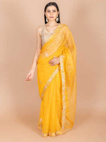 Ranas Mustard Yellow Organza Saree