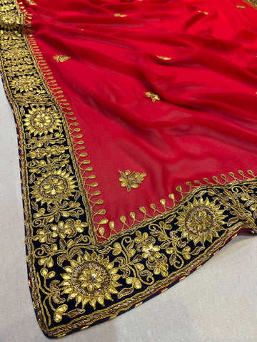 Ranas Red Color Gota Patti Saree