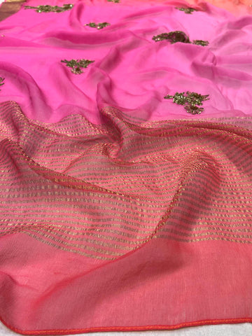 Ranas Peach & Pink Shaded Saree