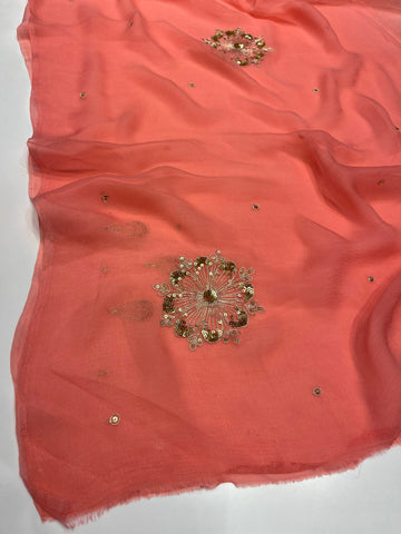 Ranas Peach Shaded Aari & Sequine work saree