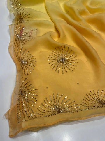 Ranas Shaded Yellow Aari & Sequine work Saree