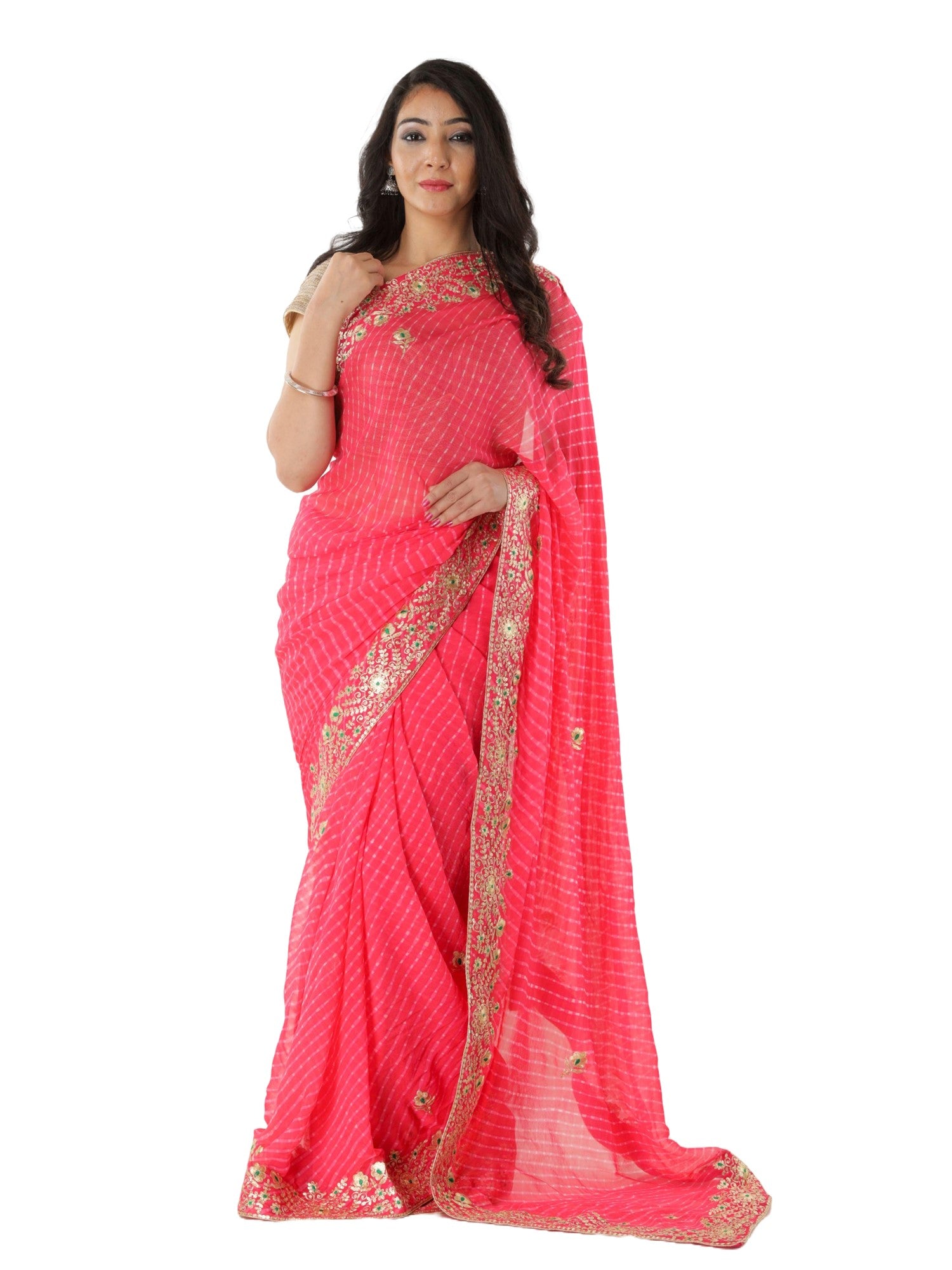 Ranas Pink Mothda Pittan work Saree