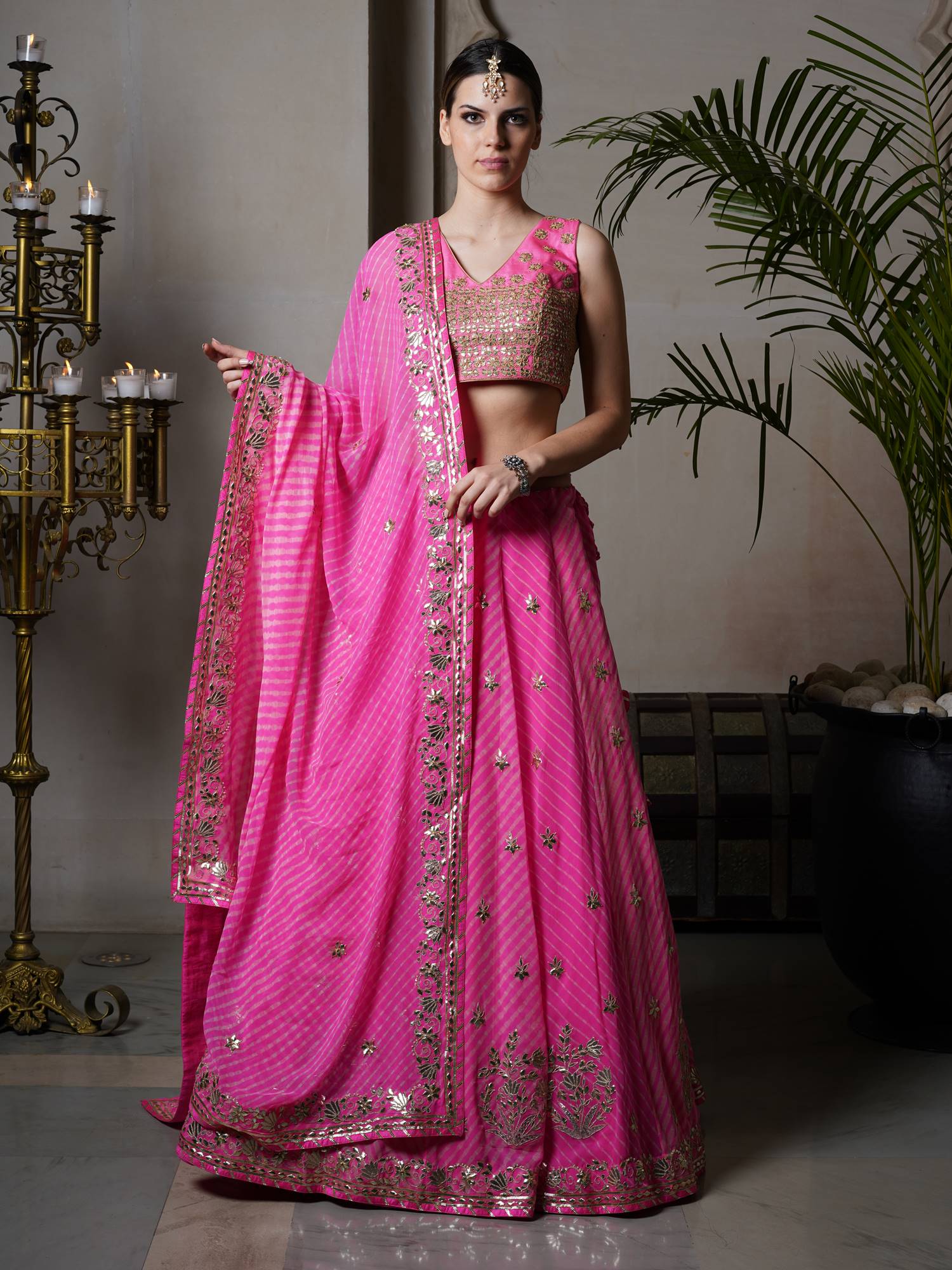 Ranas Pink Color Leheriya Mothda Lehenga