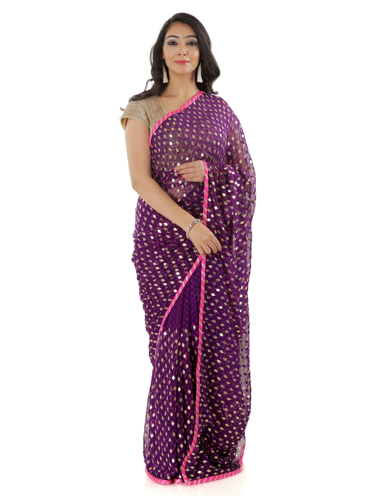 Ranas Purple Mothda Gota Patti Saree