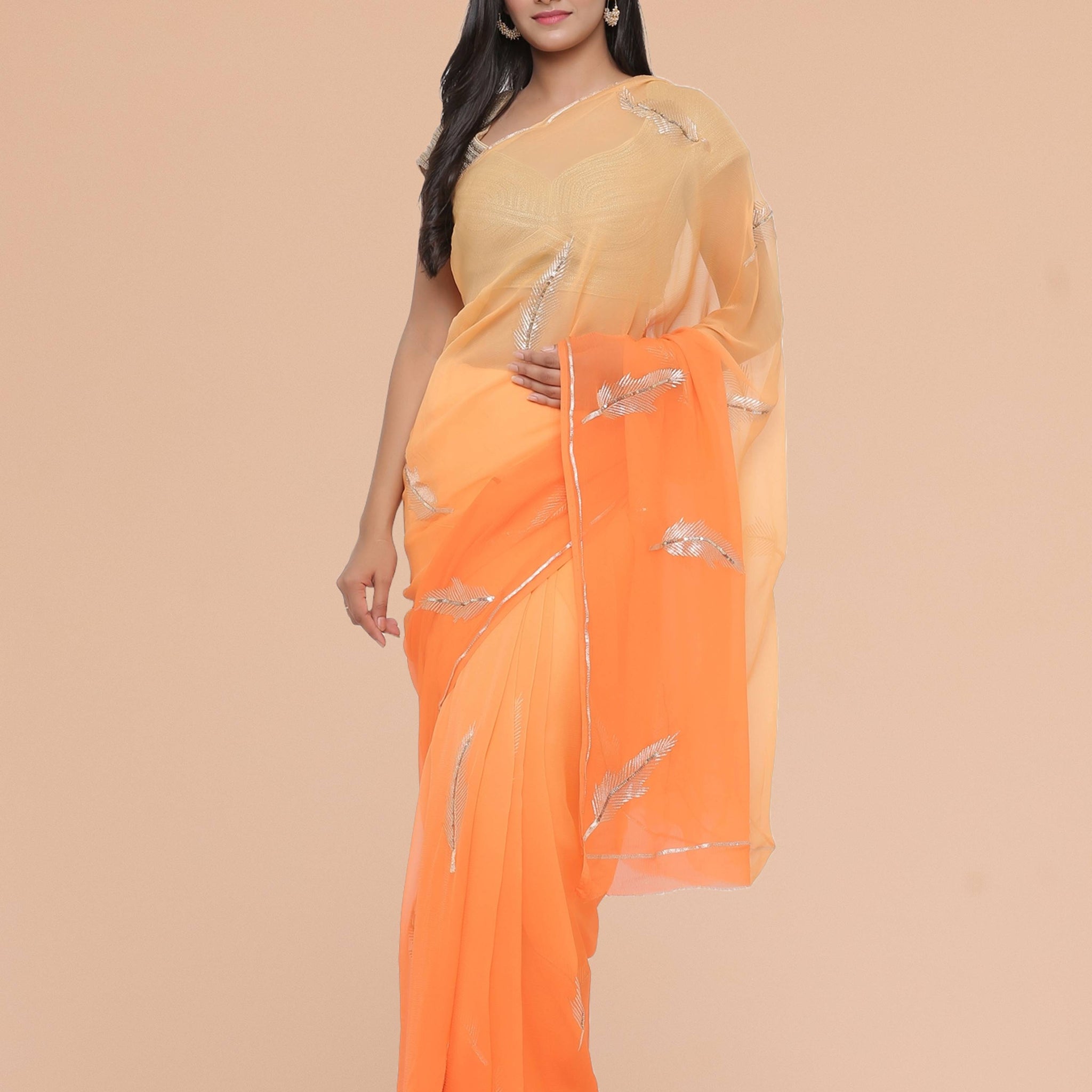 Ranas Orange Shaded Pure Chiffon Saree