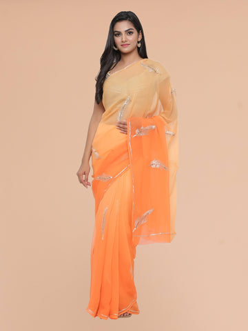 Ranas Orange Shaded Pure Chiffon Saree