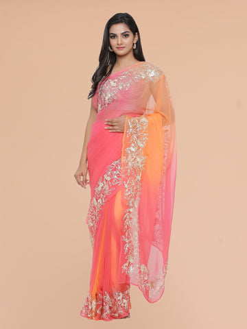 Ranas Orange & Peach Shaded Saree