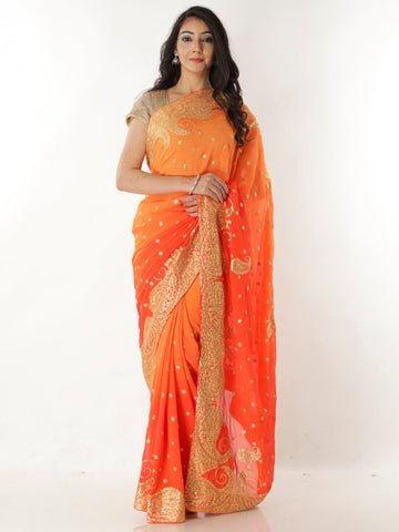 Ranas Pittan Work Orange & Peach Shaded Saree