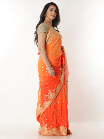 Ranas Pittan Work Orange & Peach Shaded Saree