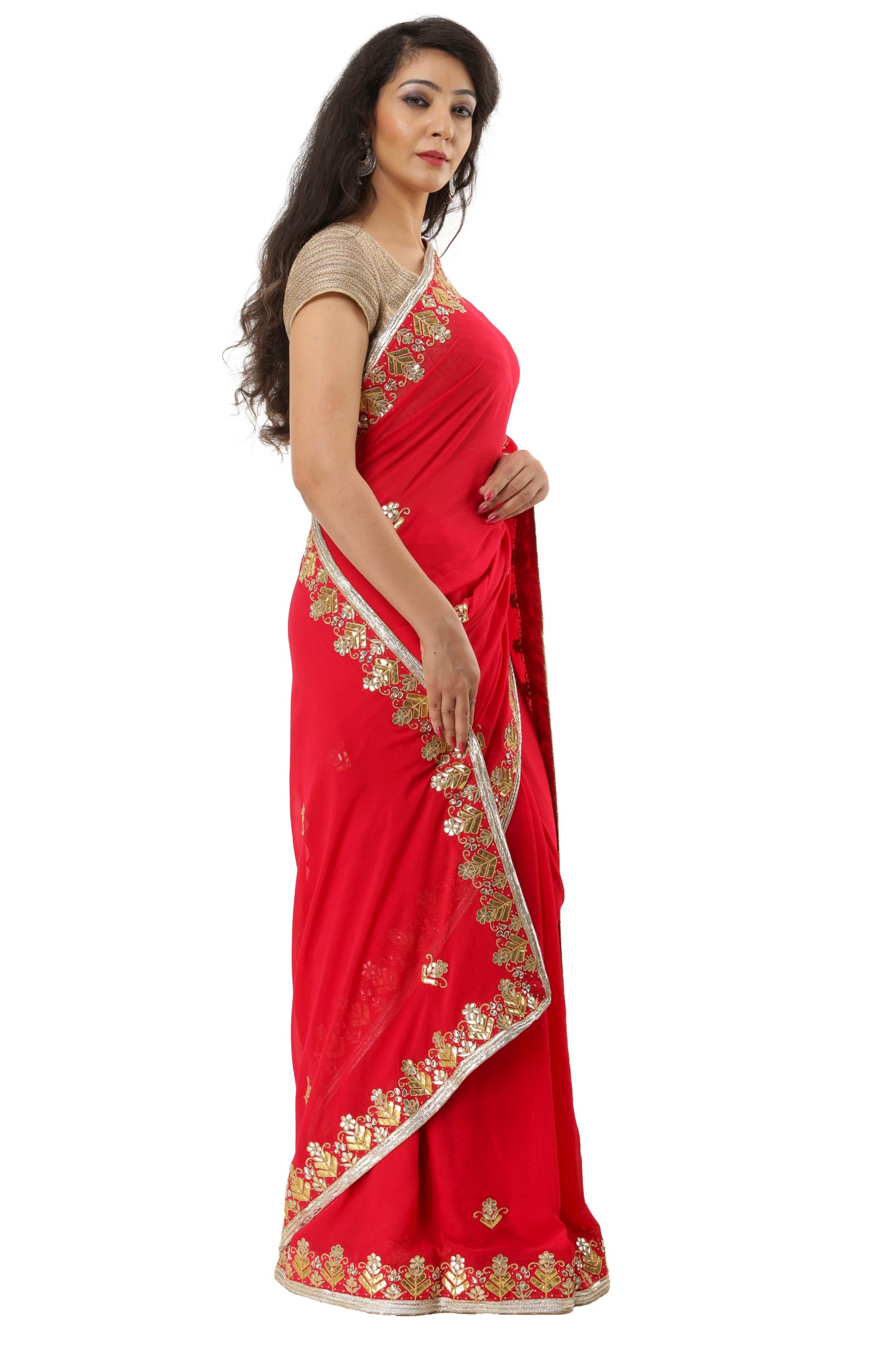 Red Georgette Saree With Fancy Blouse – StylebyPanaaash