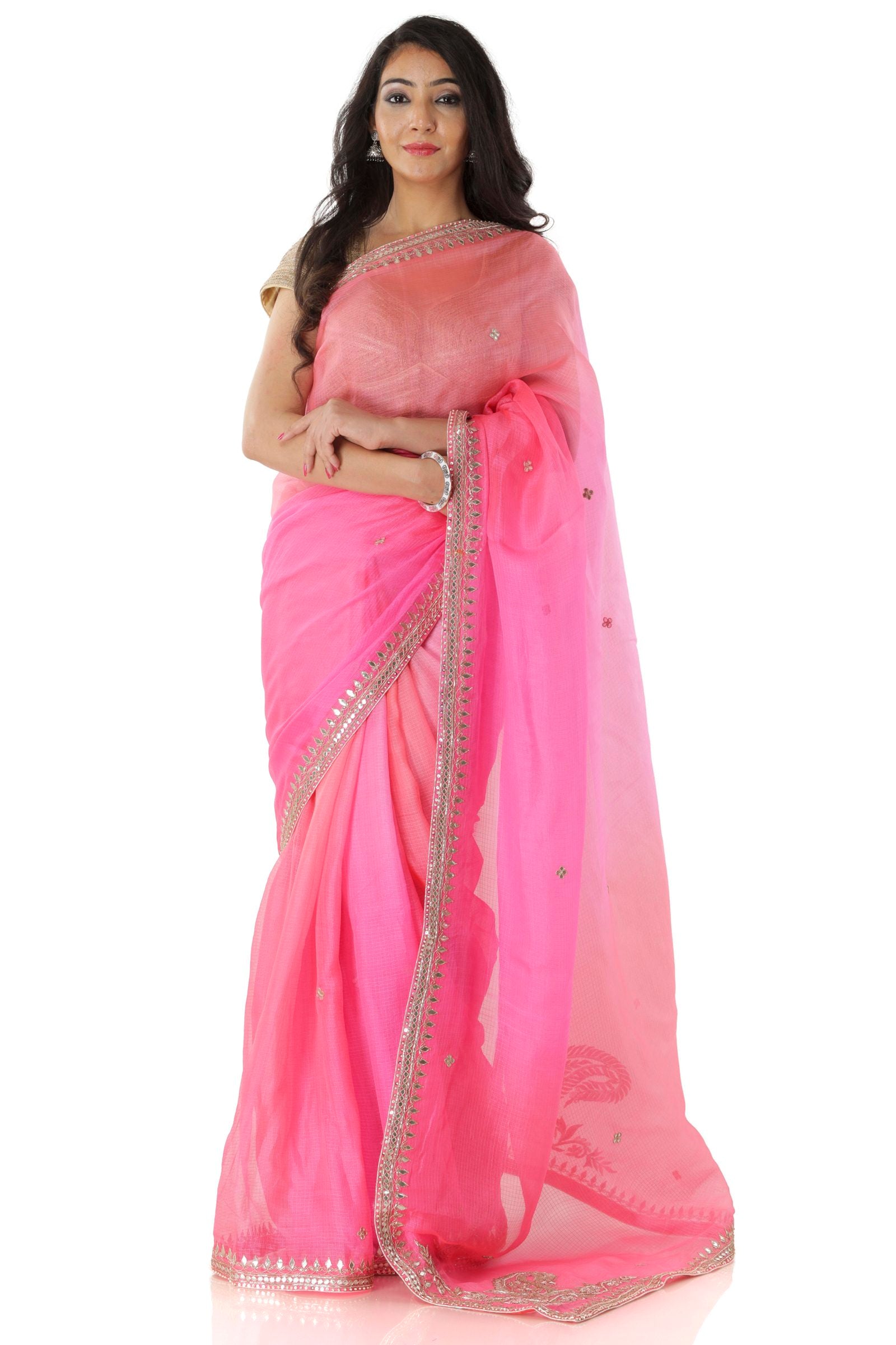 Yellow Pink Gotapatti Saree – Rang Riwaaz