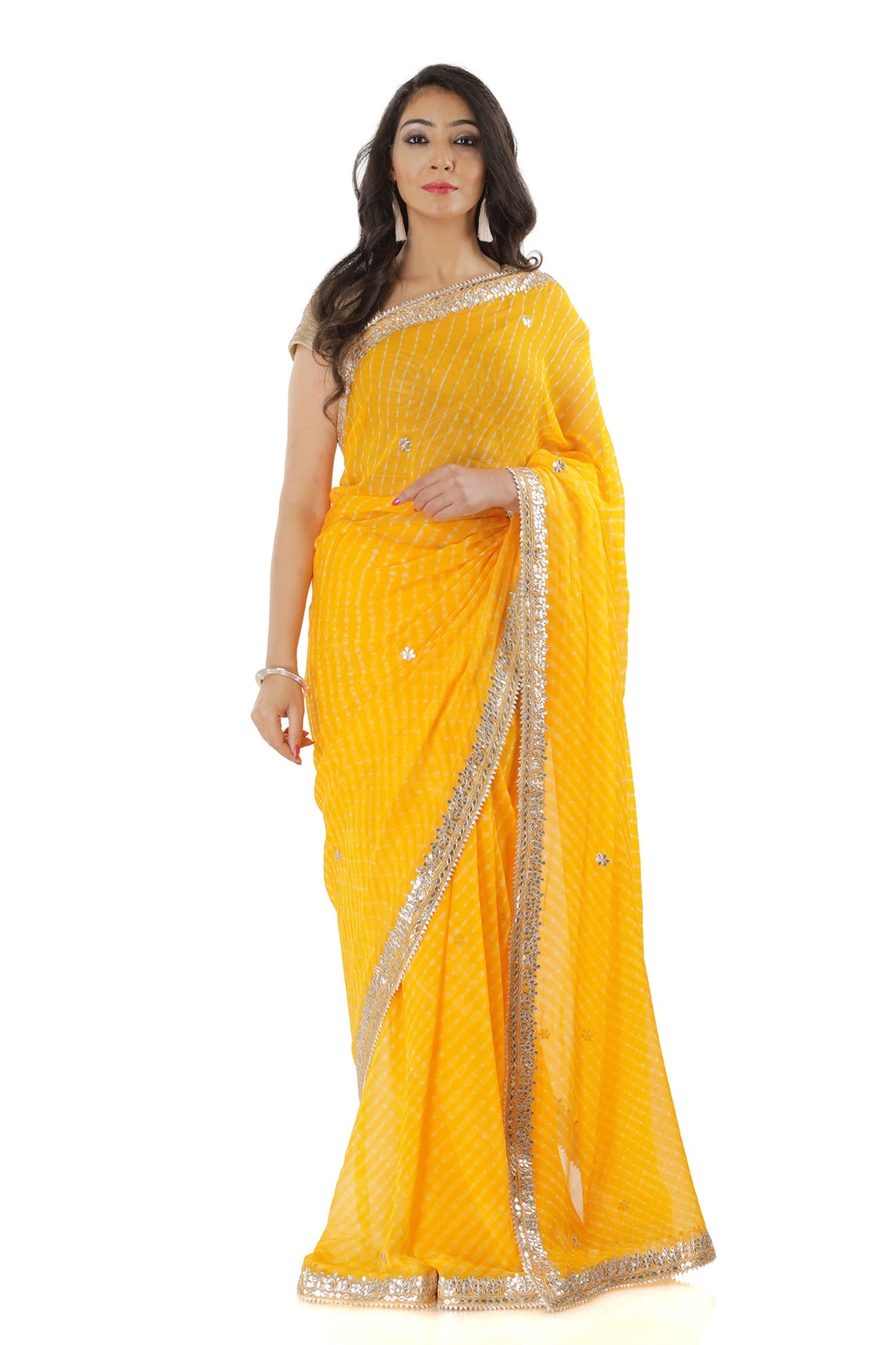 Turmeric Orange Georgette Bandhani Gota Patti Embroidered Saree – TASARIKA  - India's Most Loved Sarees!