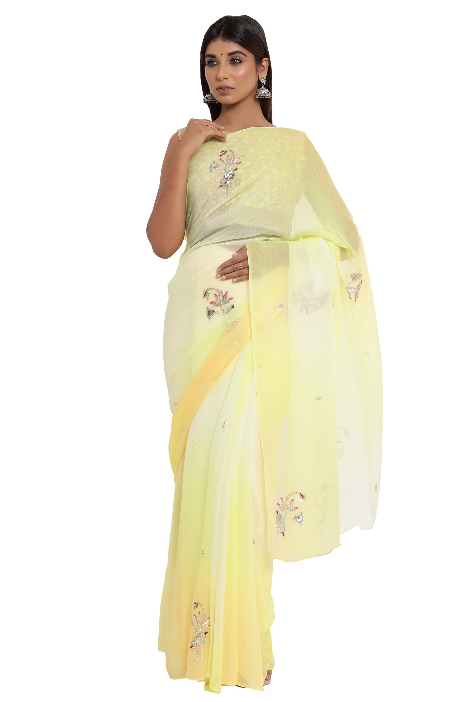 Yellow Chiffon Saree - Etsy