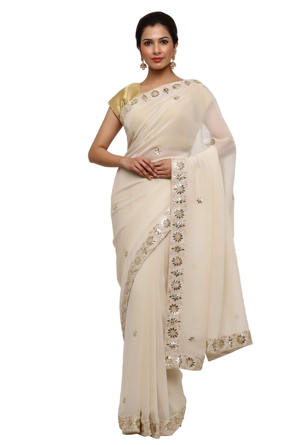 Buy Designer Sunehra Benarasi Silk Gota Patti Saree Online from Anita