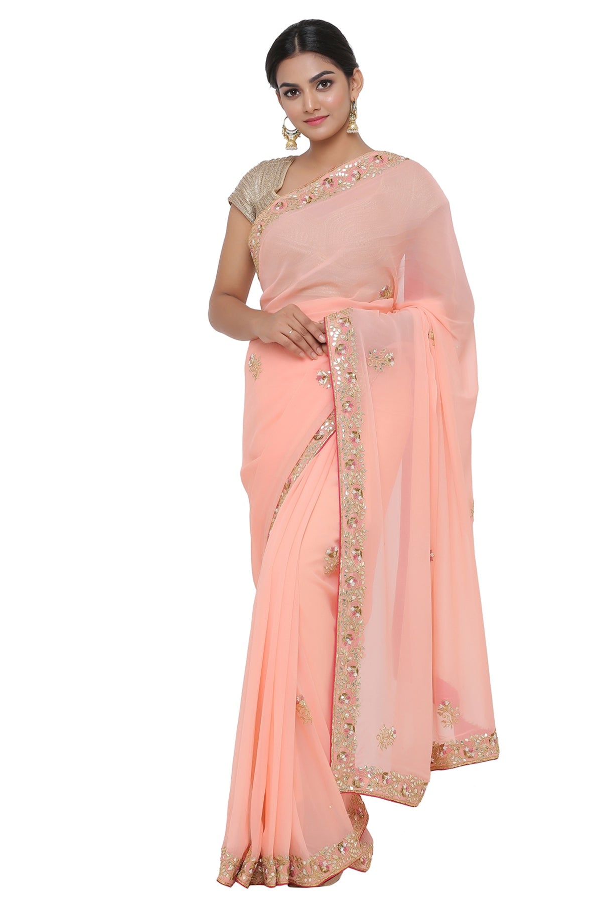 Woven Zari Linen Silk Light Peach Saree SARV147174