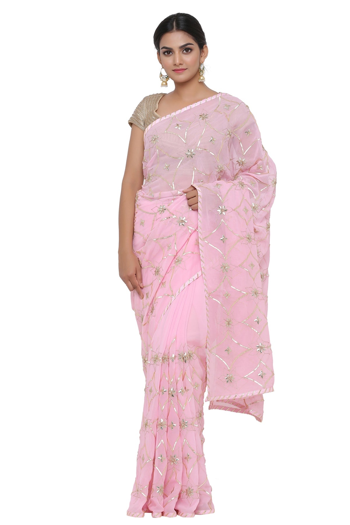 Shop Geroo Jaipur Pink Organza Gota Patti Saree for Women Online 39603600