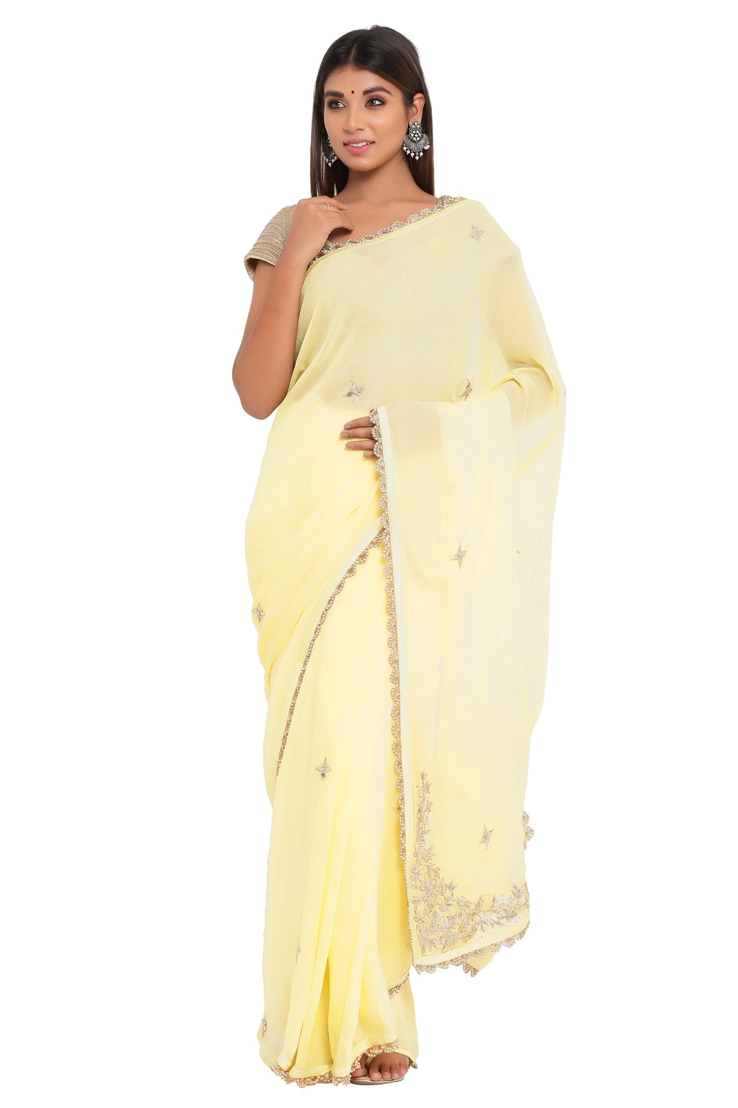 Buy XFY Women Black and Lemon Yellow Solid Georgette Saree with Unstitched  Blouse Piece (Pack of 2) Online at Best Prices in India - JioMart.