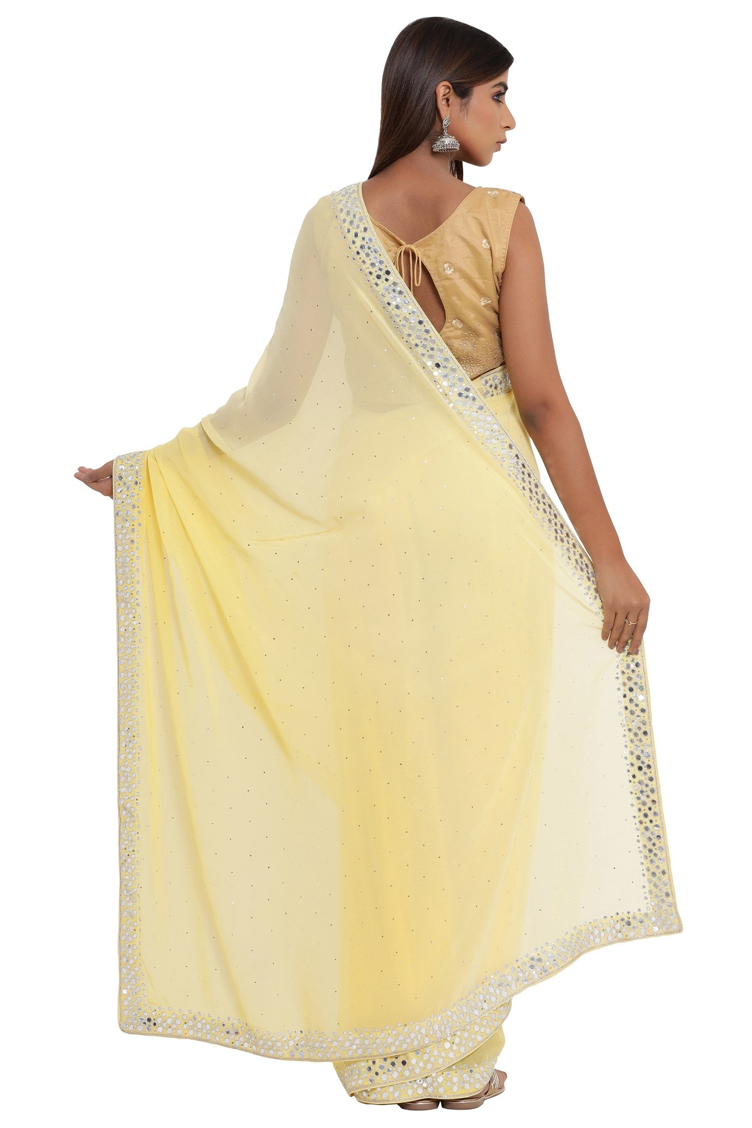 Buy Off White Georgette Emboidered N Mirror Work Saree Festive Wear Online  at Best Price | Cbazaar