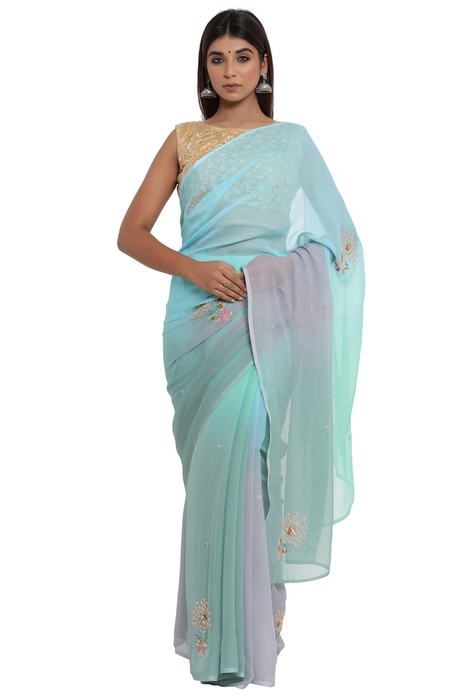 Buy SARIKA Womens Shaded Chiffon Saree (Light and Dark Green) at Amazon.in