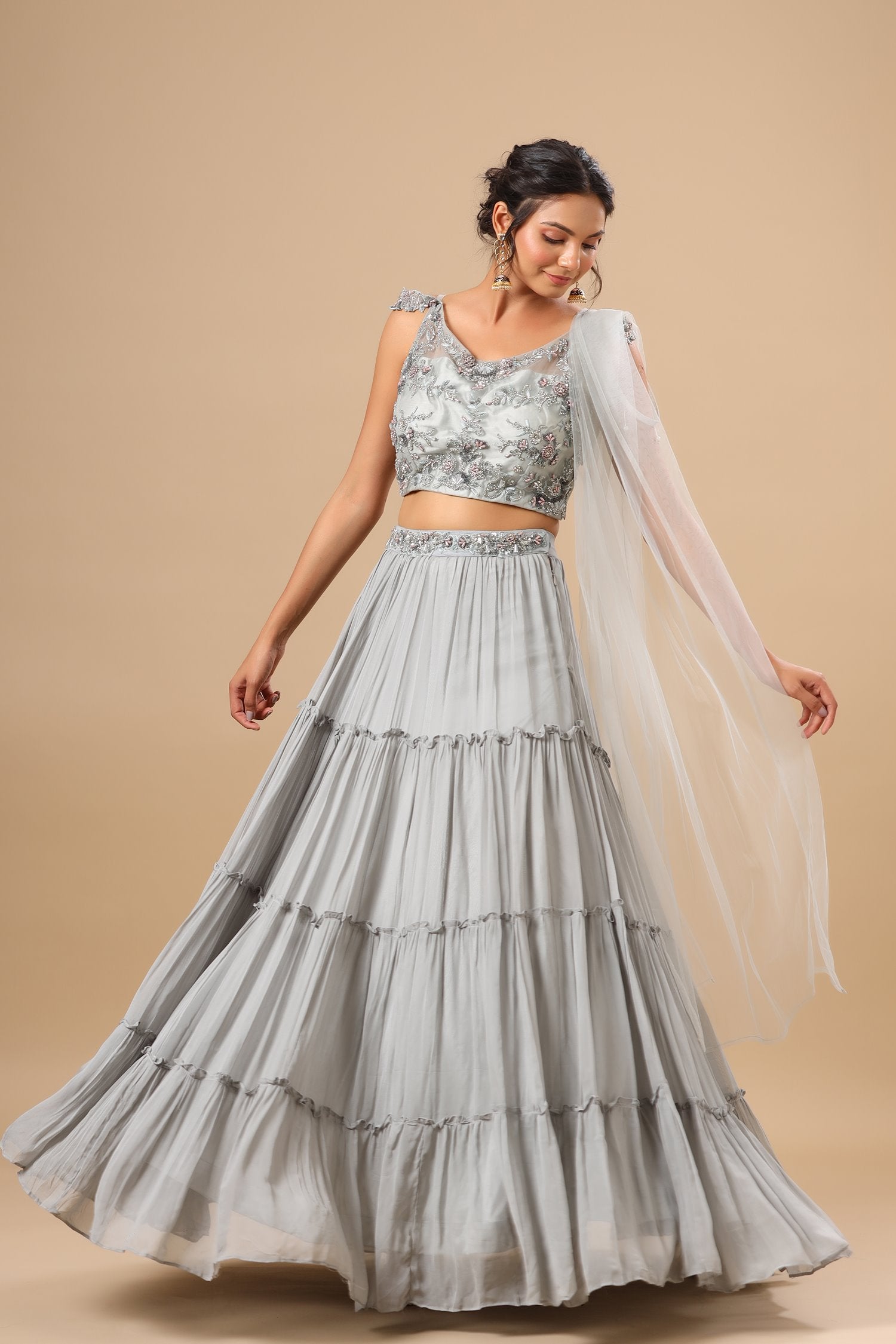 Buy Reception Lehengas - Grey Multi Embroidery Traditional Lehenga Choli At  Hatkay