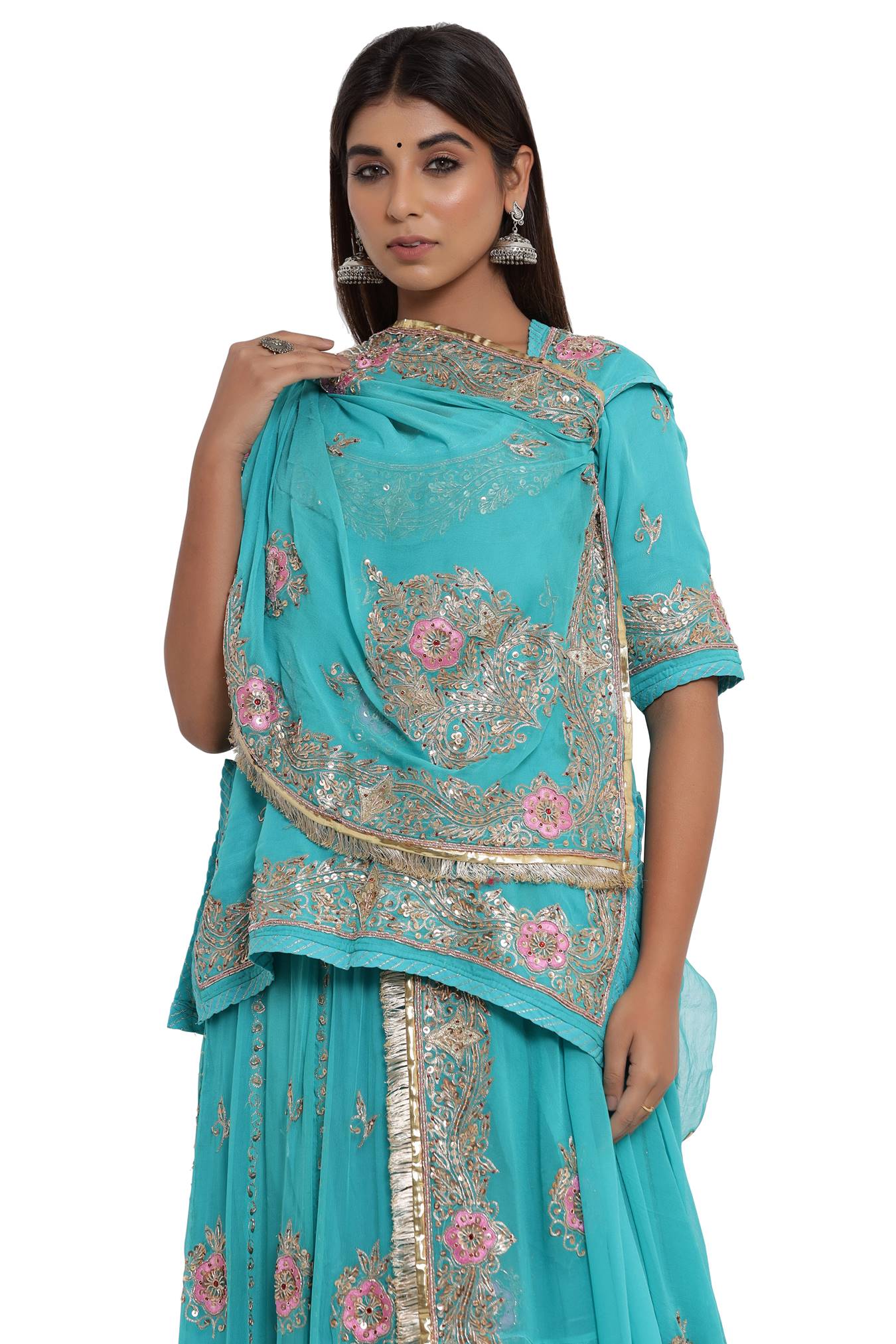 Hand Work Cotton Sea Green Embroidered Rajputi Dress at Rs 650/set in Jaipur